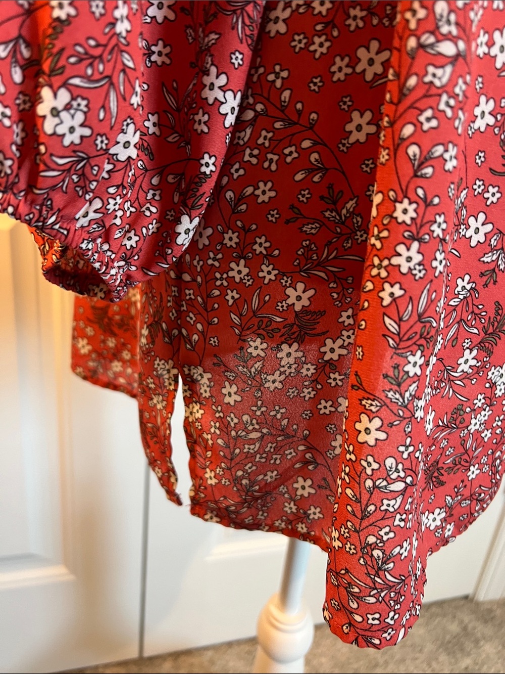 Max Studio 1X Coral Floral Peasant Blouse | Ruffle Split Neck Boho Top Plus Size - Picture 7 of 16